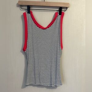 Cherish Black & White Striped Crop Tank with Red Trim